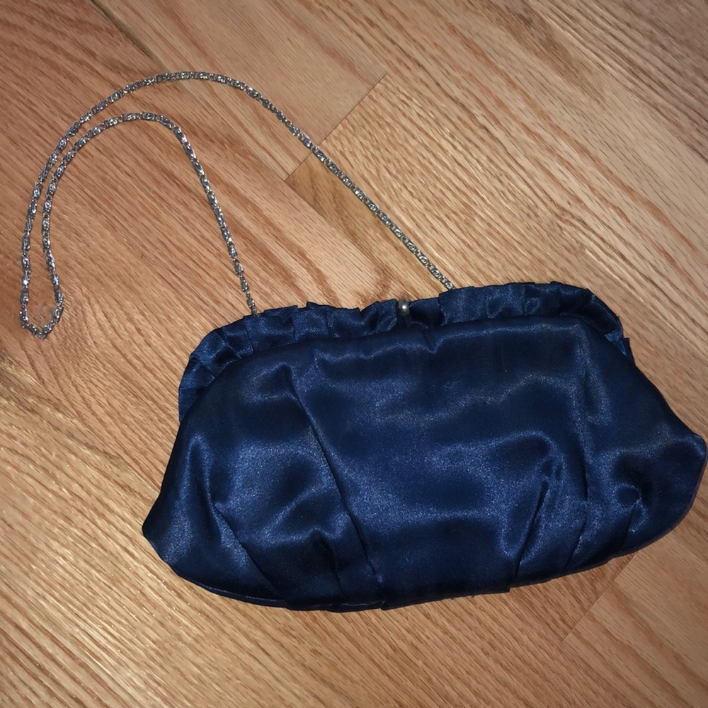 Satin Navy Blue clutch w strap